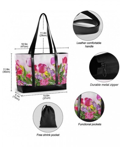 Women's Tote Shoulder Bag Pink and Yellow Flowers Tulips Rainbow Flag Capacity Handbag $26.39 Shoulder Bags