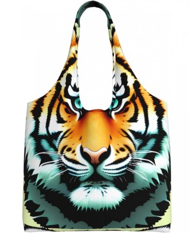 Little Fat Tiger Head Extra Large Capacity Shoulder Canvas Bag For Shopping Travel Daily Use $12.38 Totes