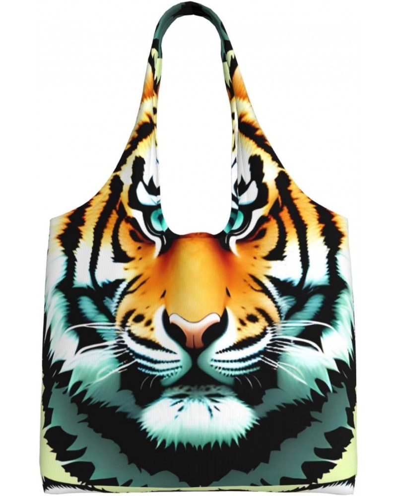 Little Fat Tiger Head Extra Large Capacity Shoulder Canvas Bag For Shopping Travel Daily Use $12.38 Totes