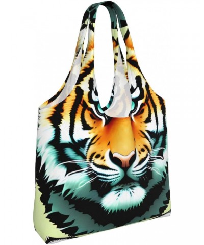 Little Fat Tiger Head Extra Large Capacity Shoulder Canvas Bag For Shopping Travel Daily Use $12.38 Totes