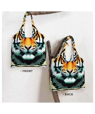 Little Fat Tiger Head Extra Large Capacity Shoulder Canvas Bag For Shopping Travel Daily Use $12.38 Totes