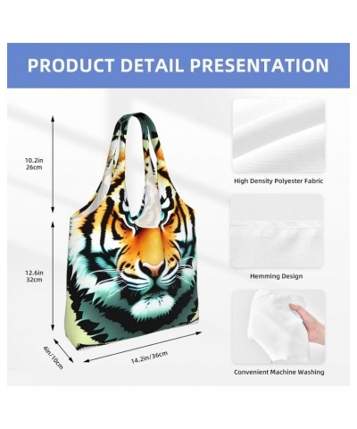 Little Fat Tiger Head Extra Large Capacity Shoulder Canvas Bag For Shopping Travel Daily Use $12.38 Totes