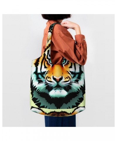 Little Fat Tiger Head Extra Large Capacity Shoulder Canvas Bag For Shopping Travel Daily Use $12.38 Totes