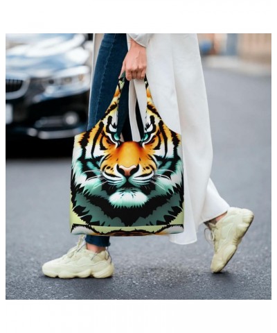 Little Fat Tiger Head Extra Large Capacity Shoulder Canvas Bag For Shopping Travel Daily Use $12.38 Totes