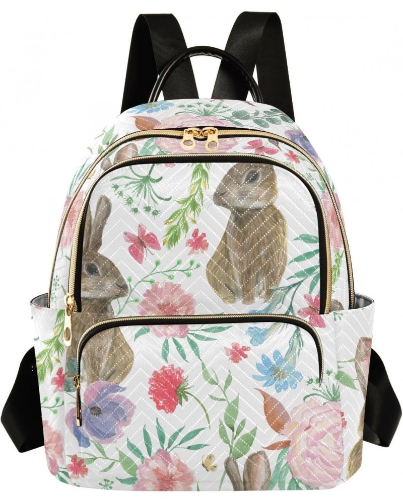 Rabbits Floral Backpack for Women Casual Daypack Lightweight Shoulder Bag Small Backpacks Travel Purse for Outdoor Ladies Wor...