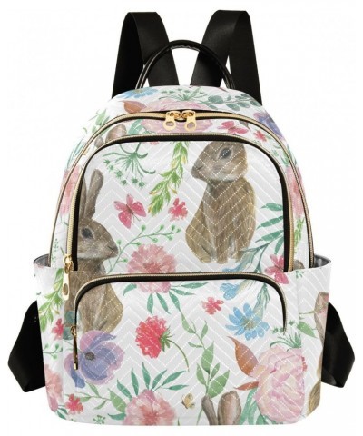 Rabbits Floral Backpack for Women Casual Daypack Lightweight Shoulder Bag Small Backpacks Travel Purse for Outdoor Ladies Wor...