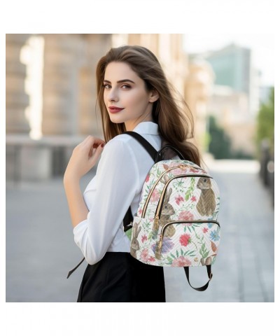 Rabbits Floral Backpack for Women Casual Daypack Lightweight Shoulder Bag Small Backpacks Travel Purse for Outdoor Ladies Wor...