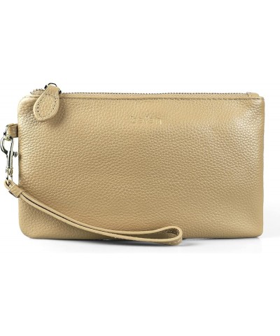 Women's Genuine Italian Leather Wristlet Clutch Wallet Purse, Gold Zipper Tan $15.95 Clutches