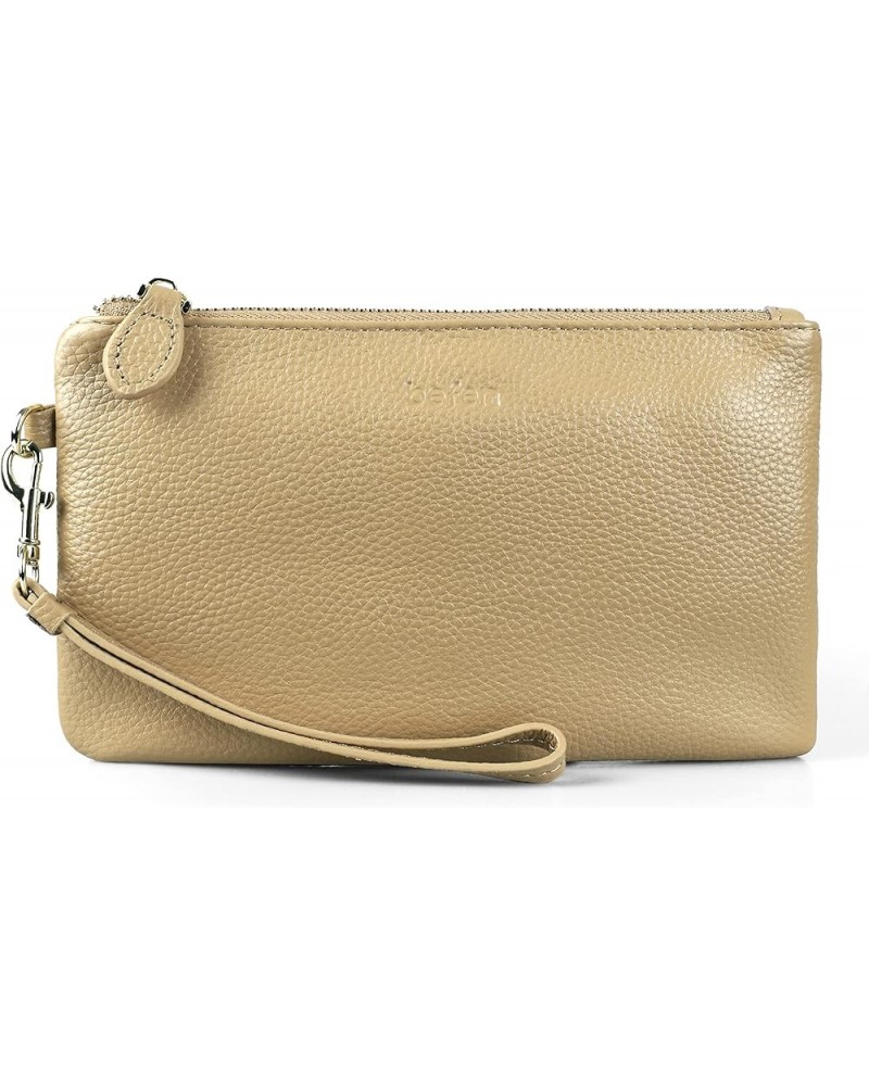 Women's Genuine Italian Leather Wristlet Clutch Wallet Purse, Gold Zipper Tan $15.95 Clutches