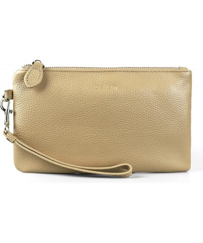 Women's Genuine Italian Leather Wristlet Clutch Wallet Purse, Gold Zipper Tan $15.95 Clutches