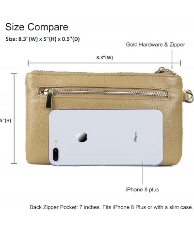 Women's Genuine Italian Leather Wristlet Clutch Wallet Purse, Gold Zipper Tan $15.95 Clutches