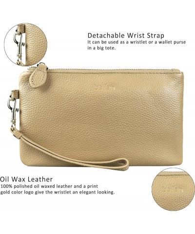 Women's Genuine Italian Leather Wristlet Clutch Wallet Purse, Gold Zipper Tan $15.95 Clutches