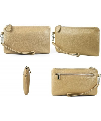 Women's Genuine Italian Leather Wristlet Clutch Wallet Purse, Gold Zipper Tan $15.95 Clutches