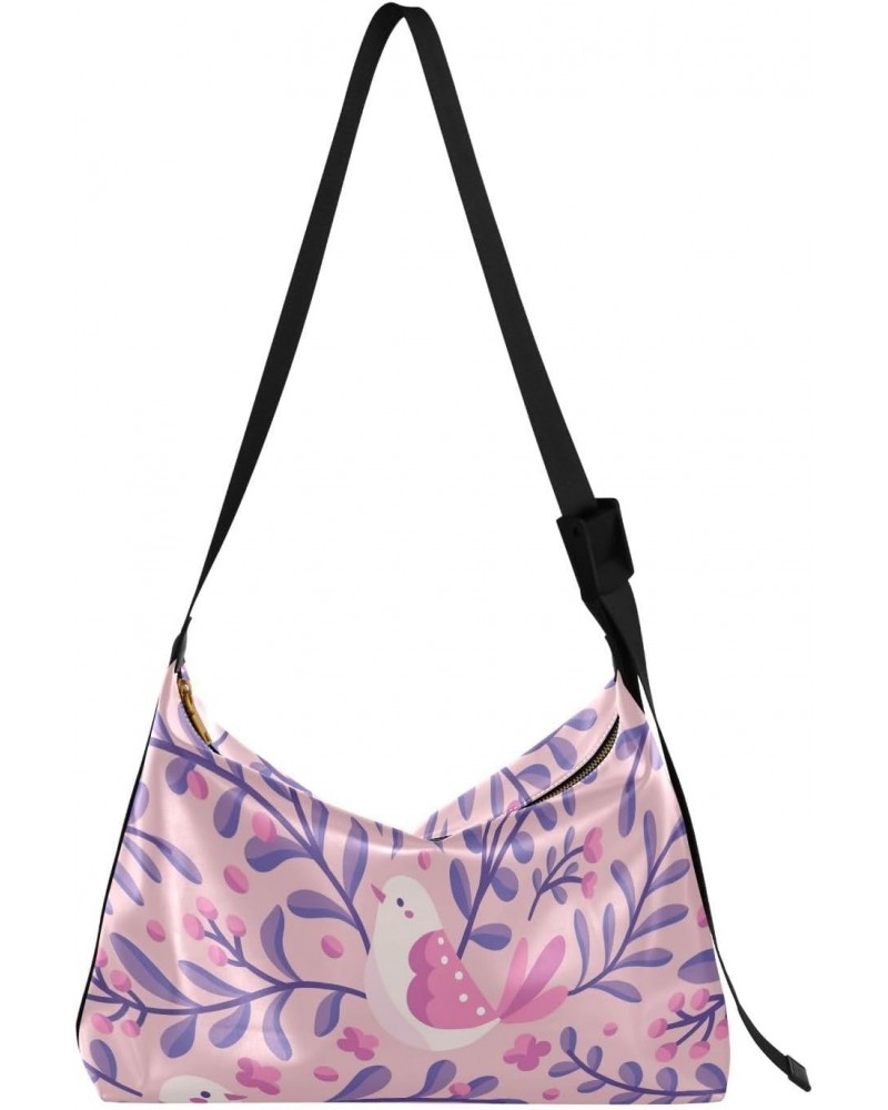 Cute Birds Floral Hobo Crossbody Bags for Women Leather Large Shoulder Bag Cross Body Trendy Womens Tote Bags Handbag for Tra...