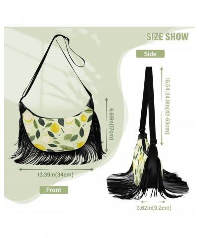 Lemon Sliced Leaves Tassel Crossbody Handbags for Women Ample Capacity Shoulder Bag with Adjustable Strap Durable Travel Back...