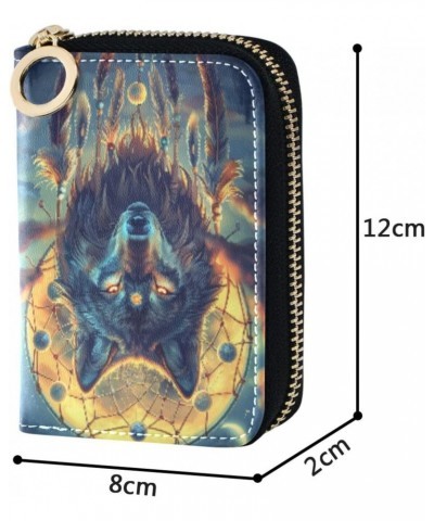 RFID Credit Card Holder Wolf Dream Catcher Boho Leather With Zipper Card Case Wallet for Women Girls $9.87 Wallets