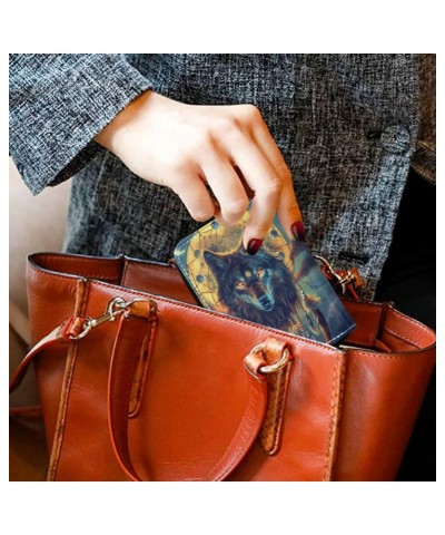 RFID Credit Card Holder Wolf Dream Catcher Boho Leather With Zipper Card Case Wallet for Women Girls $9.87 Wallets