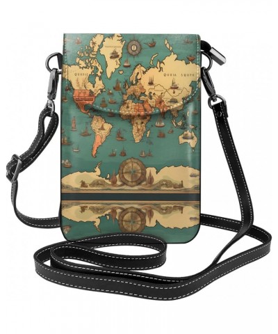 women leather Cell Phone Purse World Map Retro picture Soft, durable and waterproof PU leather Convenient for daily use and t...