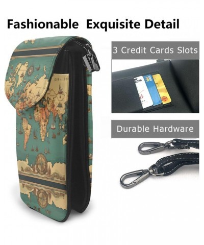 women leather Cell Phone Purse World Map Retro picture Soft, durable and waterproof PU leather Convenient for daily use and t...