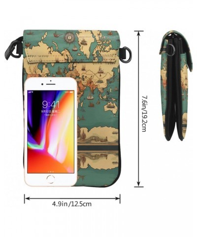 women leather Cell Phone Purse World Map Retro picture Soft, durable and waterproof PU leather Convenient for daily use and t...