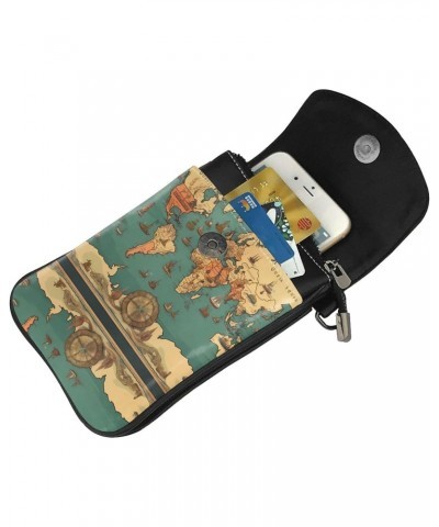 women leather Cell Phone Purse World Map Retro picture Soft, durable and waterproof PU leather Convenient for daily use and t...