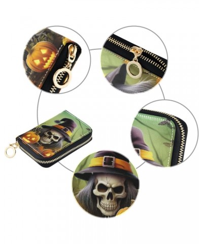 Halloween Pumpkin Skull Credit Cards Holder Purse for Women with Zipper,Leather Business Card Wallets for Ladies202a0723 $12....