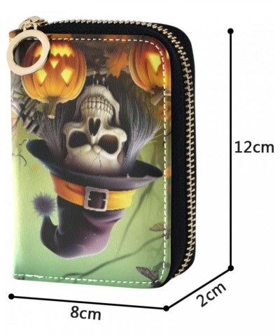 Halloween Pumpkin Skull Credit Cards Holder Purse for Women with Zipper,Leather Business Card Wallets for Ladies202a0723 $12....