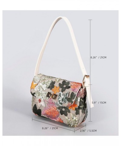 Women Summer Straw Bag Sequin Floral Embroidery Clutch Purse Shoulder Handbag For Beach Party With Random Flower Pattern Gree...