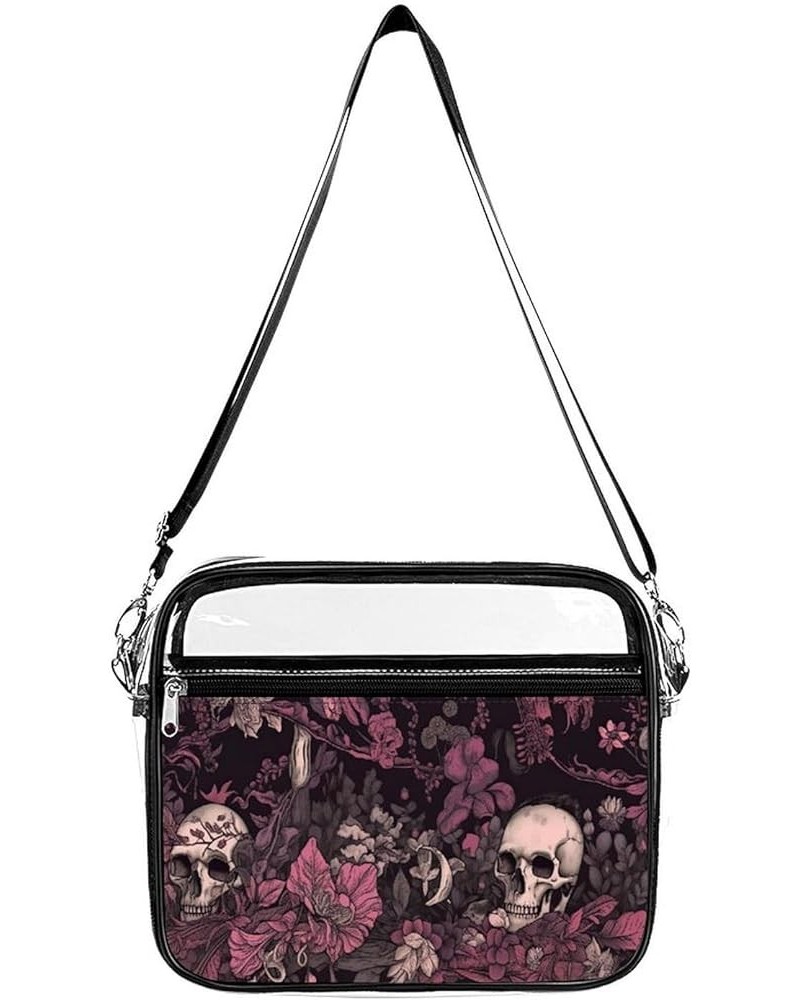 Dark Forest Flowers Skulls Clear Crossbody Shoulder Purse Bag for Men Women, Stadium Clear Messenger Bag Style $11.50 Crossbo...