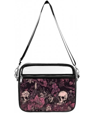 Dark Forest Flowers Skulls Clear Crossbody Shoulder Purse Bag for Men Women, Stadium Clear Messenger Bag Style $11.50 Crossbo...