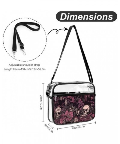 Dark Forest Flowers Skulls Clear Crossbody Shoulder Purse Bag for Men Women, Stadium Clear Messenger Bag Style $11.50 Crossbo...