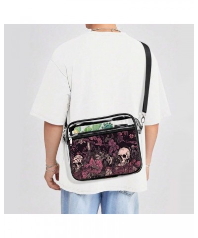 Dark Forest Flowers Skulls Clear Crossbody Shoulder Purse Bag for Men Women, Stadium Clear Messenger Bag Style $11.50 Crossbo...