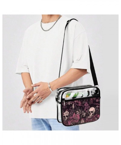 Dark Forest Flowers Skulls Clear Crossbody Shoulder Purse Bag for Men Women, Stadium Clear Messenger Bag Style $11.50 Crossbo...