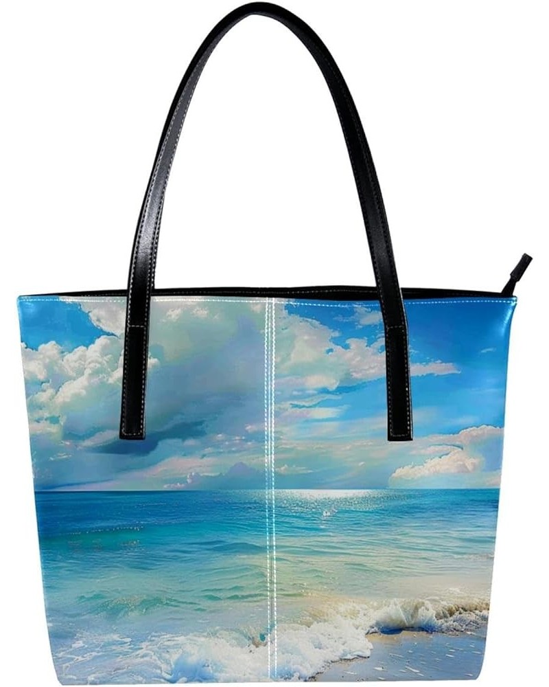 Tote Bag, Large Tote Bag, Tote Bag with Zipper, Summer Beach Ocean Sea Landscape, Tote Bags Women Design 4139 $21.92 Totes