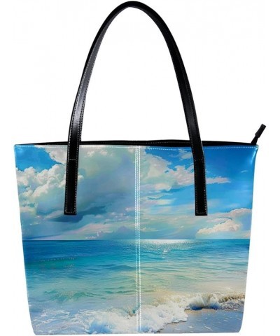 Tote Bag, Large Tote Bag, Tote Bag with Zipper, Summer Beach Ocean Sea Landscape, Tote Bags Women Design 4139 $21.92 Totes