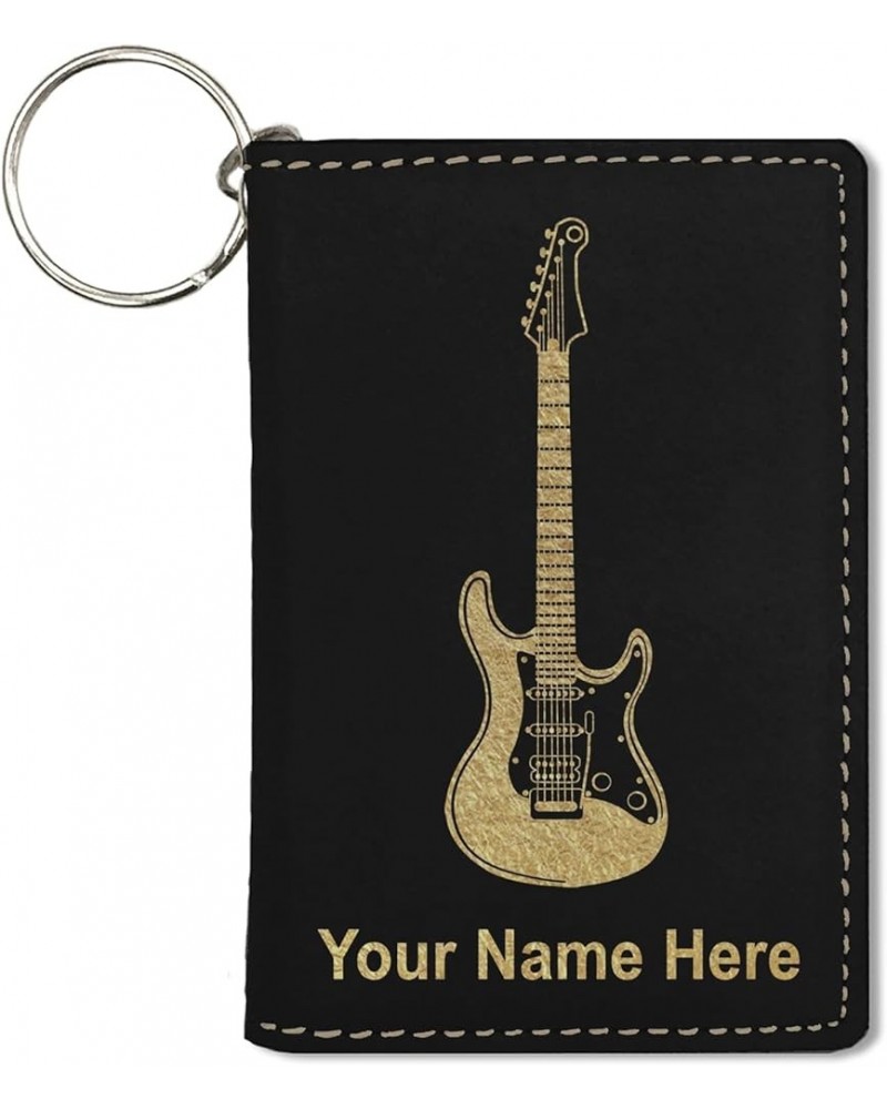 ID Holder Wallet, Electric Guitar, Personalized Engraving Included (Teal) Black with Gold $13.16 Wallets