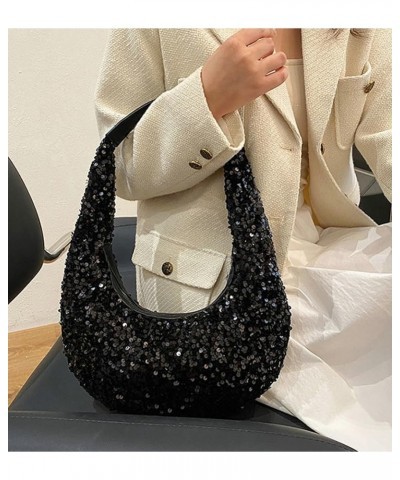 Shiny Crescent Bag Purse Women Y2K Cute Hobo Shoulder Bag Fashion Stylish Tote Bag Black $16.44 Totes