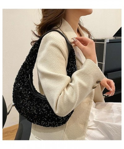 Shiny Crescent Bag Purse Women Y2K Cute Hobo Shoulder Bag Fashion Stylish Tote Bag Black $16.44 Totes