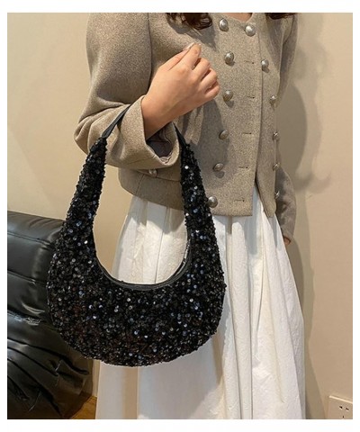 Shiny Crescent Bag Purse Women Y2K Cute Hobo Shoulder Bag Fashion Stylish Tote Bag Black $16.44 Totes