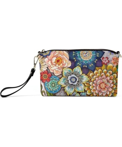 Crossbody Bag for Women Shoulder Bags Medium Travel Purses Leather Wristlet Clutch Purse Bright Blossom Floral $16.34 Crossbo...