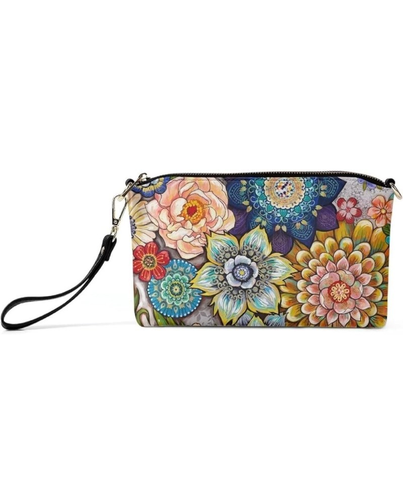 Crossbody Bag for Women Shoulder Bags Medium Travel Purses Leather Wristlet Clutch Purse Bright Blossom Floral $16.34 Crossbo...