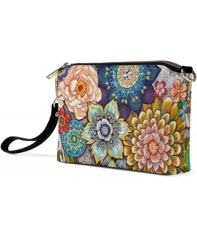 Crossbody Bag for Women Shoulder Bags Medium Travel Purses Leather Wristlet Clutch Purse Bright Blossom Floral $16.34 Crossbo...