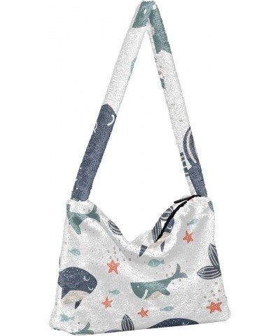 Women Boho Handbag Shark Dolphin Fish Starfish Underarm Bag Tote Bag Shoulder Bag Crossbody Bag Fluffy Cell Phone Purse Patri...