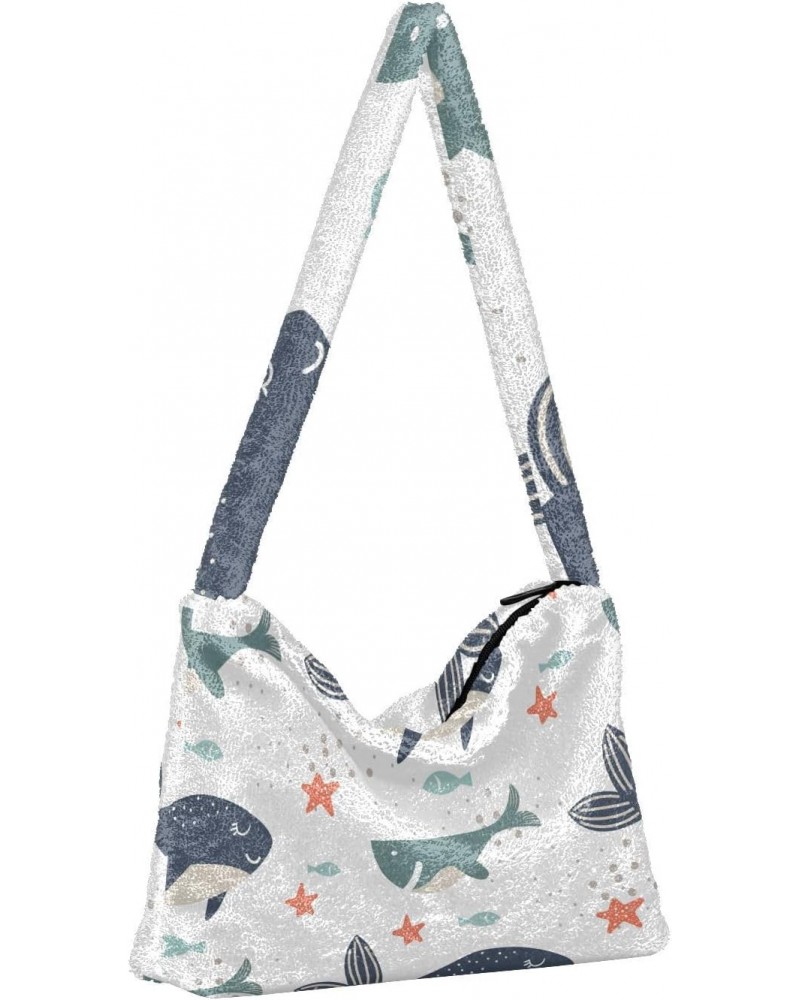 Women Boho Handbag Shark Dolphin Fish Starfish Underarm Bag Tote Bag Shoulder Bag Crossbody Bag Fluffy Cell Phone Purse Patri...