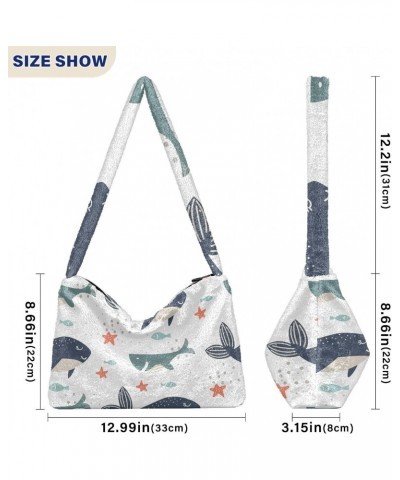 Women Boho Handbag Shark Dolphin Fish Starfish Underarm Bag Tote Bag Shoulder Bag Crossbody Bag Fluffy Cell Phone Purse Patri...