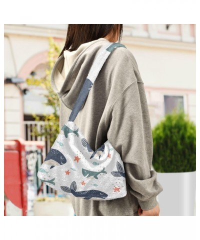 Women Boho Handbag Shark Dolphin Fish Starfish Underarm Bag Tote Bag Shoulder Bag Crossbody Bag Fluffy Cell Phone Purse Patri...