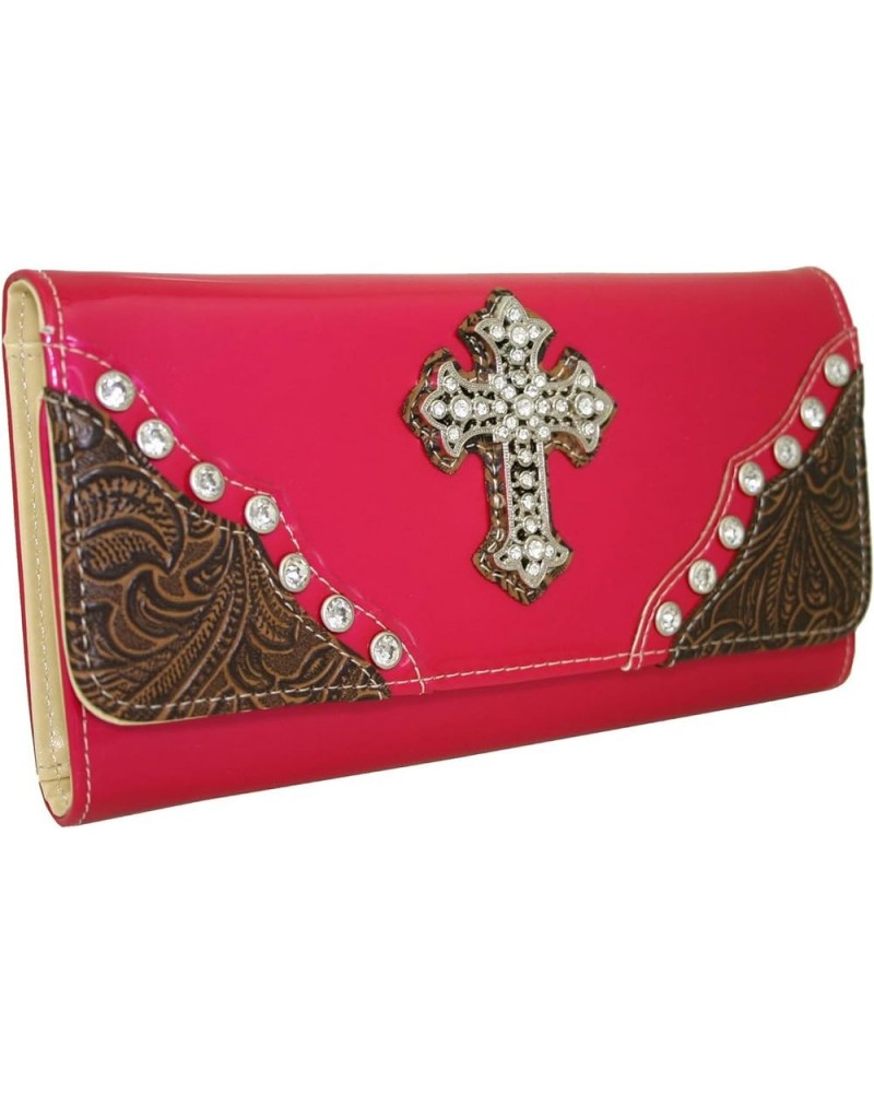 Western Rhinestone Bling Cross Accent Wallet Fuchsia $14.92 Wallets