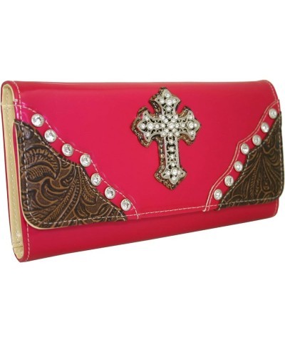 Western Rhinestone Bling Cross Accent Wallet Fuchsia $14.92 Wallets