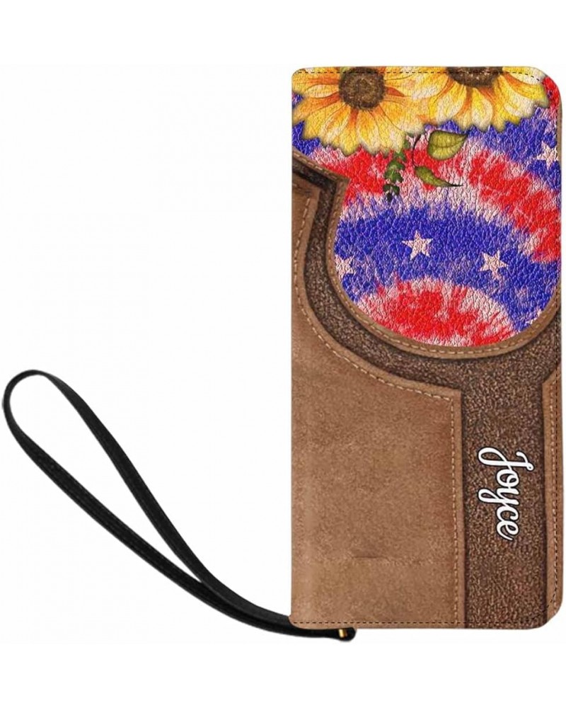 Personalized Name Clutch Wristlet with Strap, Custom Purple Flowers And Dog Wallet Cluth with Zipper Closure Multi 17 $16.79 ...