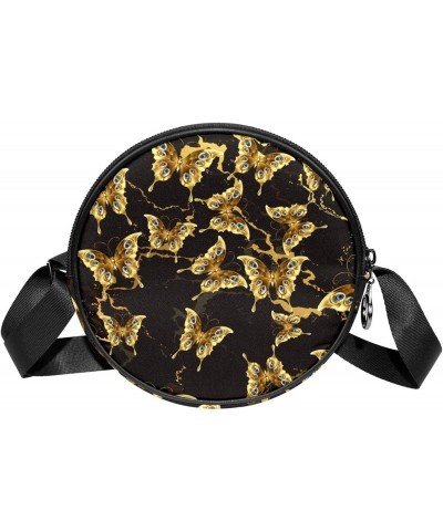 Round Crossbody Purse for Women, Shoulder Bag, Marble Texture Pattern and Butterflies $8.98 Shoulder Bags